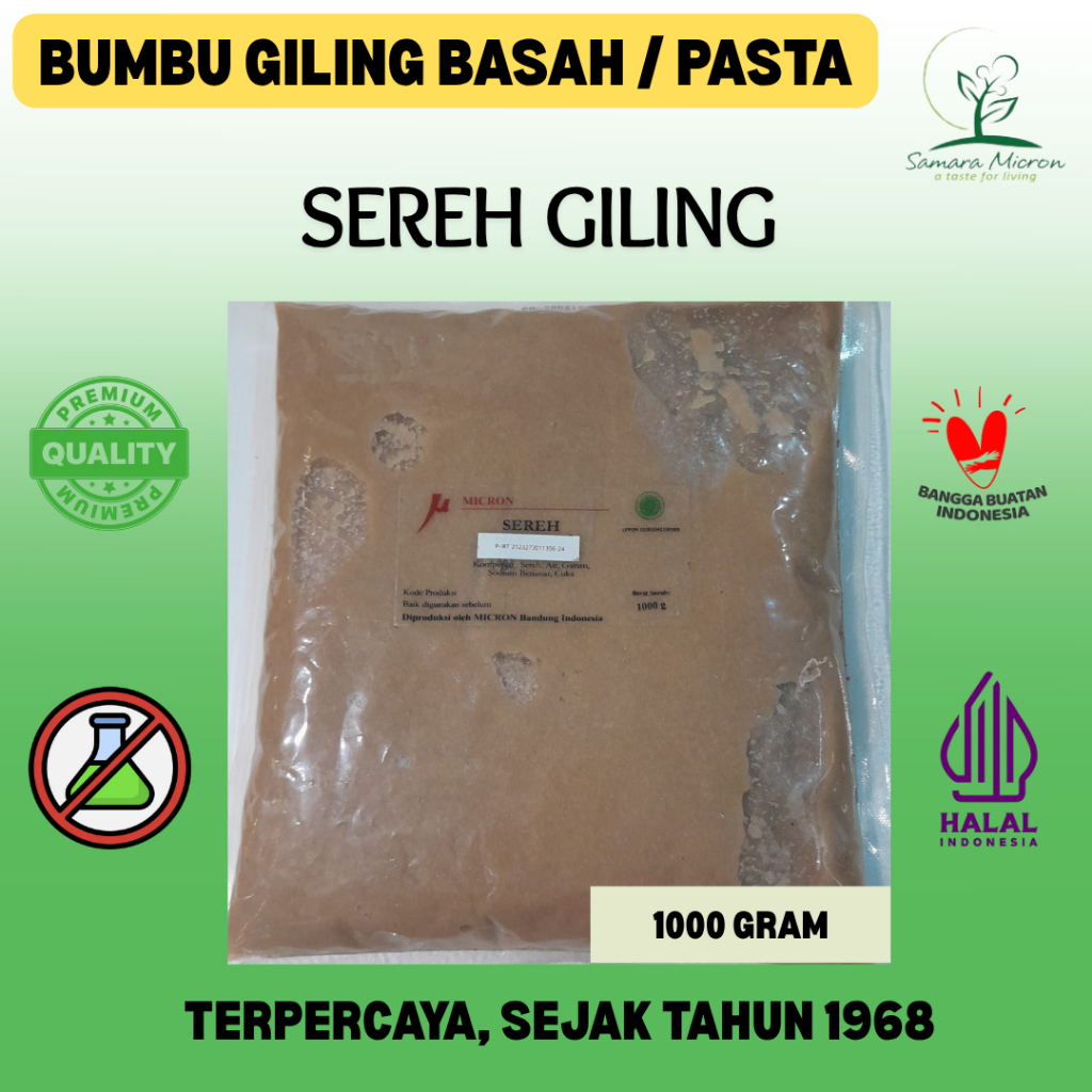 

Bumbu Dasar Samara Micron - Sereh Giling Basah / Sereh Pasta - 1000 Gram