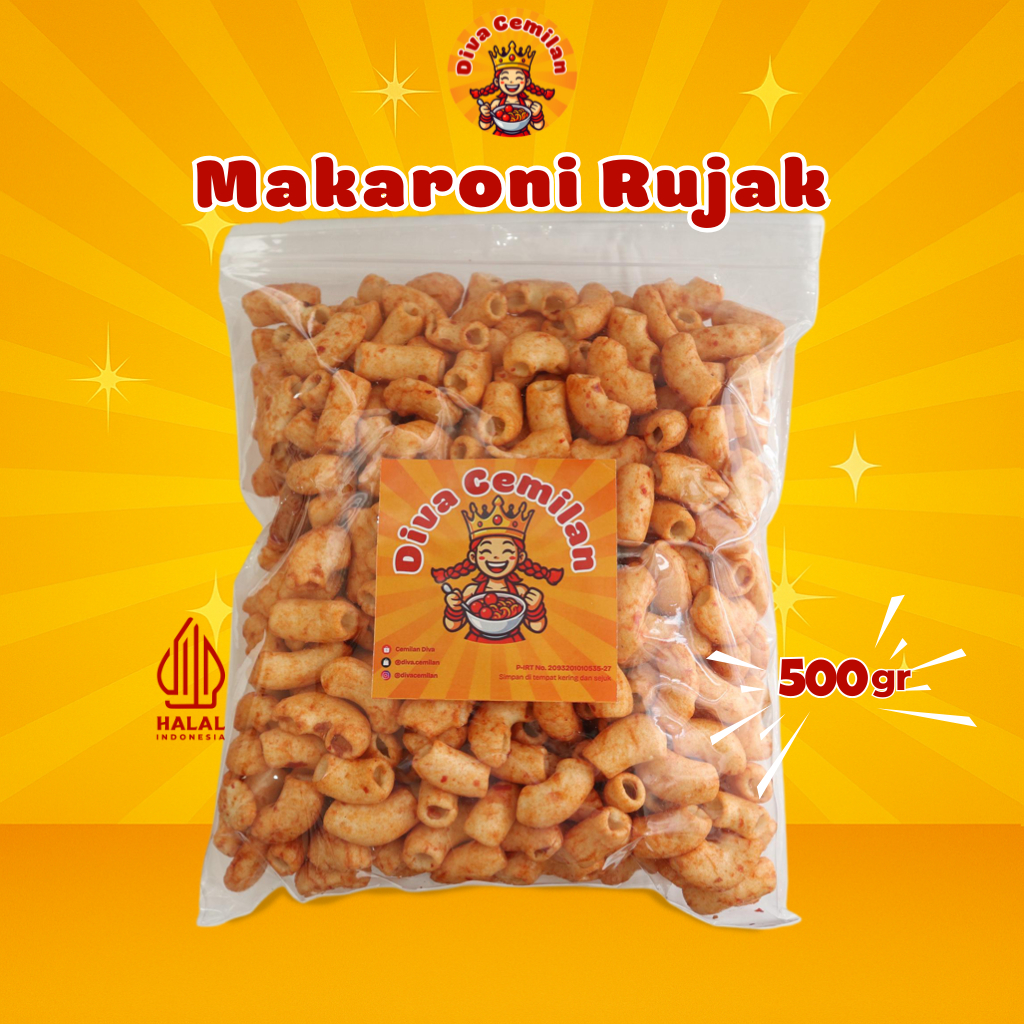 

500 gram Makaroni Bumbu Rujak Bali Renyah Diva Cemilan Snack Makanan Ringan