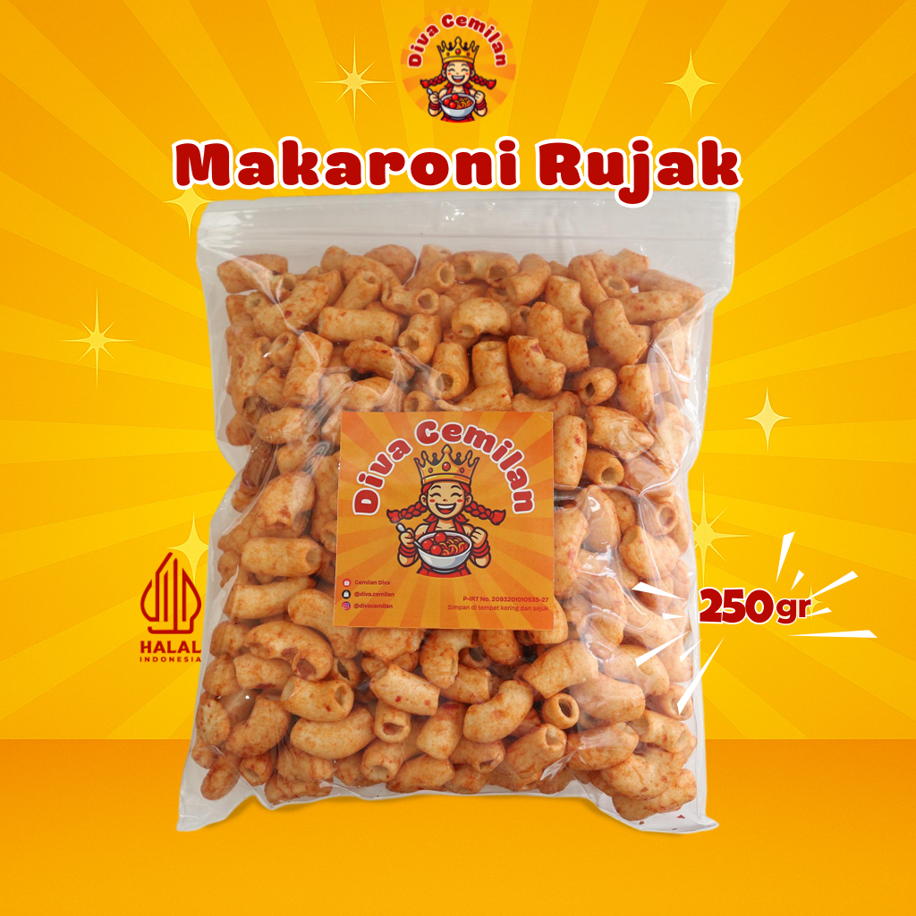 

250 gram Makaroni Bumbu Rujak Bali Renyah Diva Cemilan Snack Makanan Ringan