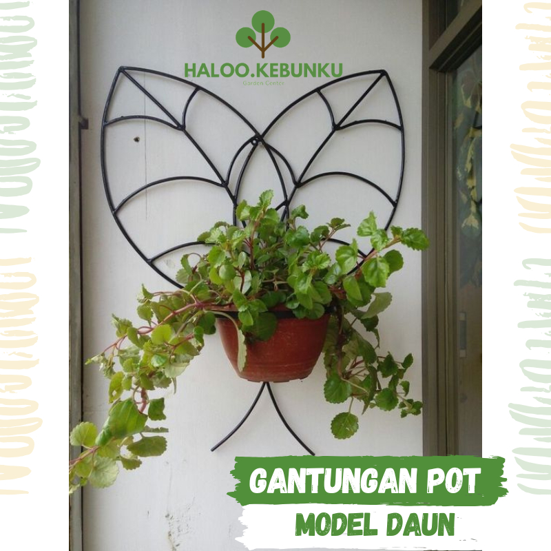 KEBUNKU Gantungan Pot Bunga Besi Unik pajangan tembok dekorasi model Daun