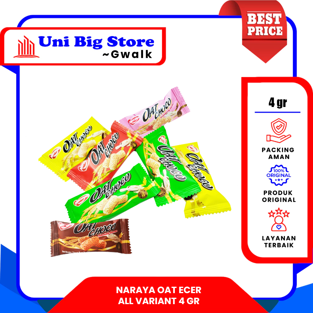 

NARAYA OAT CHOCO ORIGINAL - CHOCOLATE - PANDAN - GREEN TEA - SWEEET POTATO - STRAWBERRY - 4 gr ECER