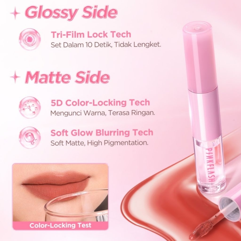Pinkflash 2 in 1 Liquid matte Lipstick + lipgloss bening