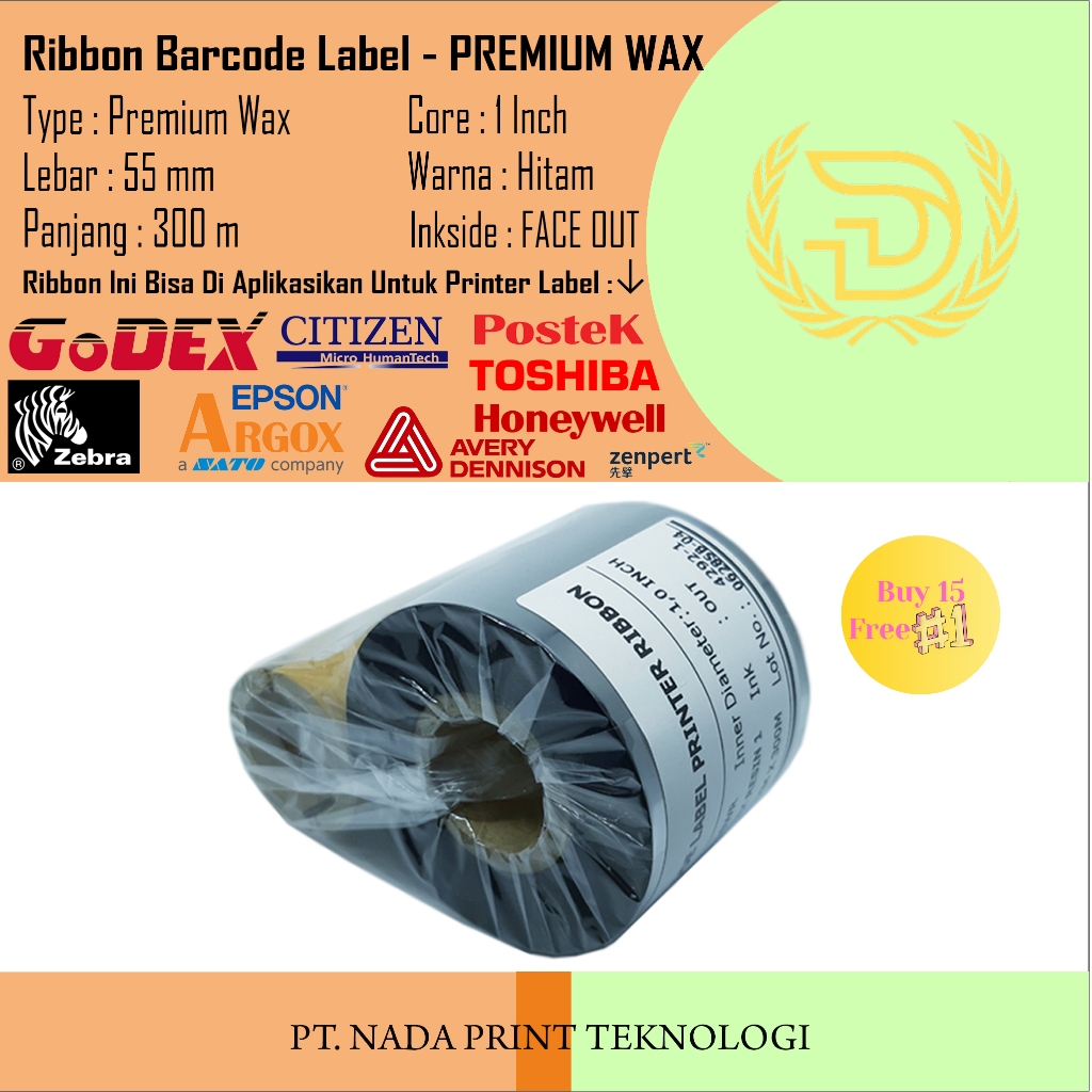 Ribbon Barcode Label Premium Wax 55 x 300 / Pita Barcode 55x300