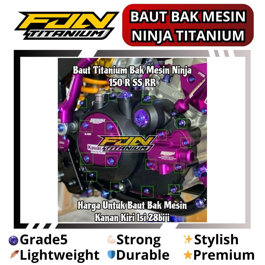 FJN Titanium Baut Bak Blok Mesin Kanan Kiri Ninja 150 R SS RR Vietnam RB9