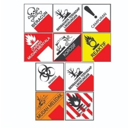 

STICKER LIMBAH B3 10cm x 10cm - SET, BERACUN, BAHAYA LINGKUNGAN, CAMPURAN, INFEKSIUS, CAIRAN MUDAH MELEDAK, REAKTIF