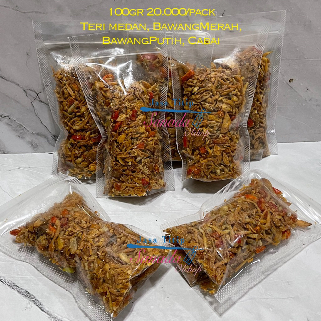 

Homemade cemilan Teri Medan , bawang putih, bawang merah, cabe isi 100gram
