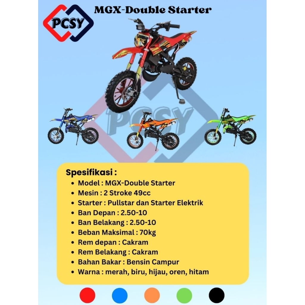 Motor Bensin Mini Trail PCMOTO MGX D7-05 DOBLE STATER 50CC D705 DAN PC 07 pc07 mainan anak