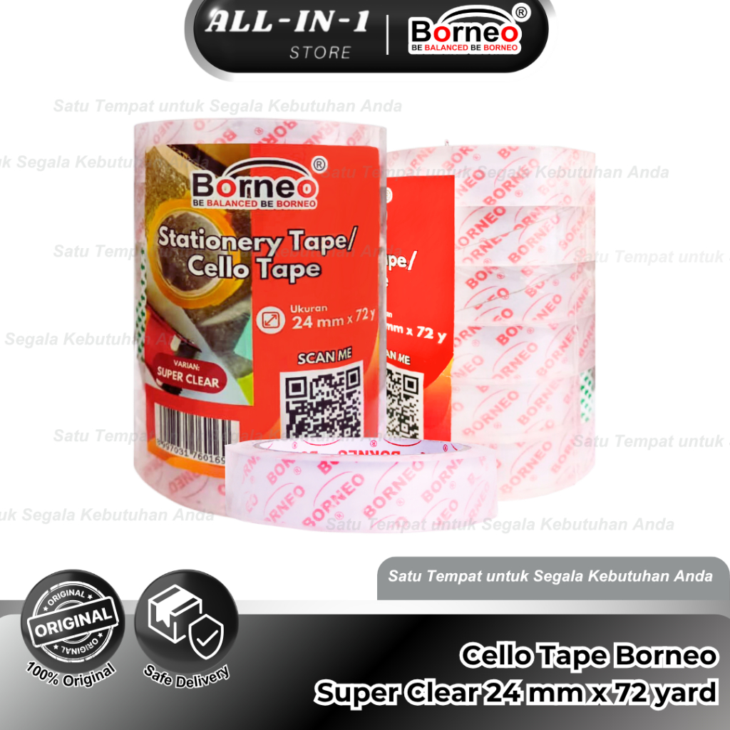 

Borneo Cello Tape Super Clear 24mm x 72yard Solasi bening/ Selotip / Solatip Borneo