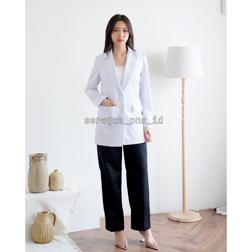 Seragam Putih Dinas Kesehatan / Baju Dinas Putih / Jas Dokter Perawat / Baju Seragam Wanita - 7018 P