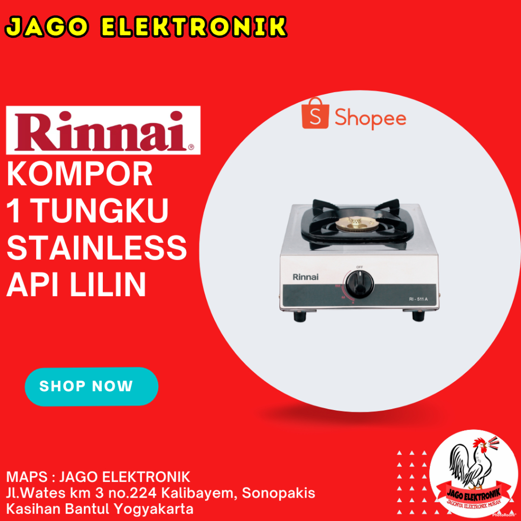 Kompor Gas Rinnai 1 Tungku Stainless