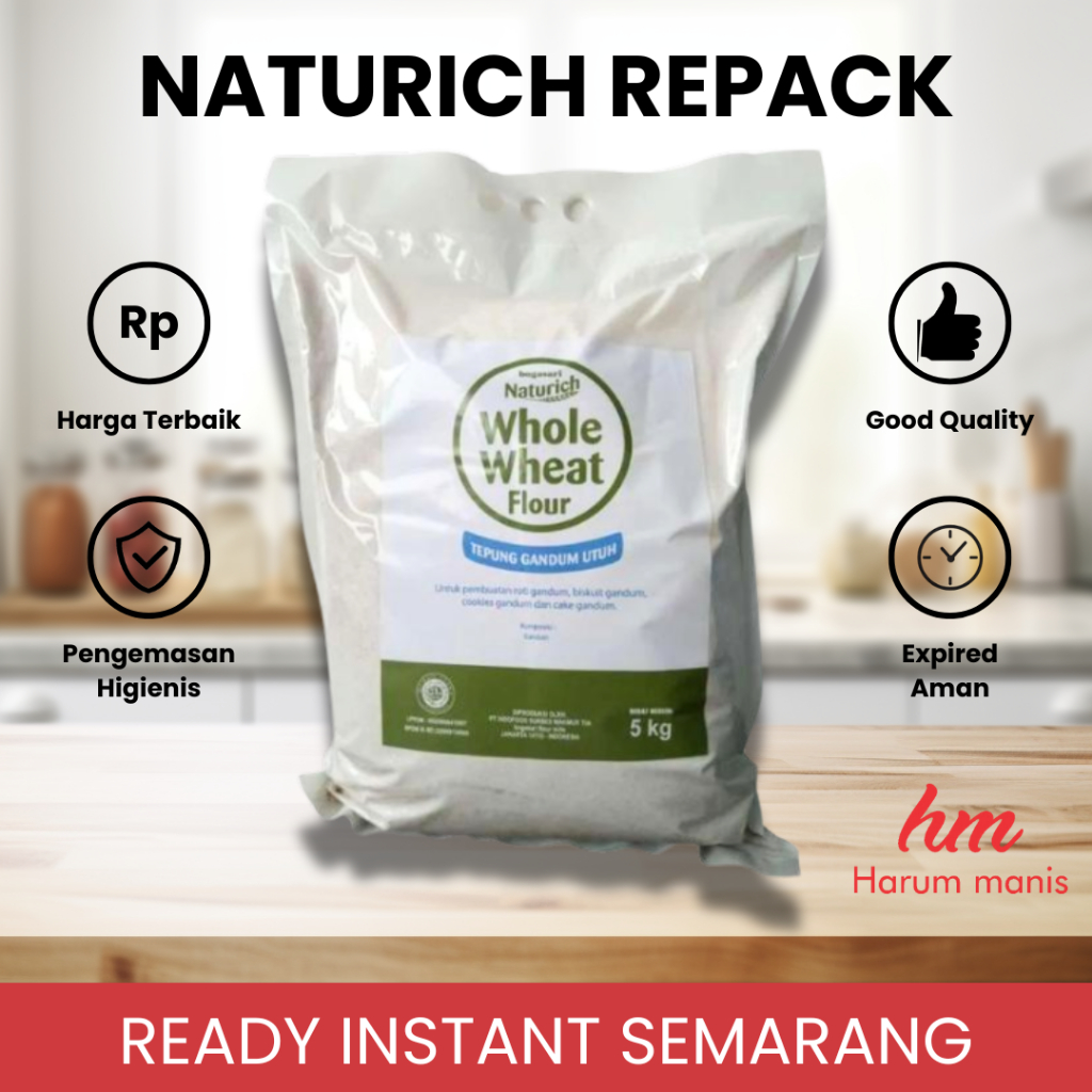

Tepung Whole Wheat / Gandum Utuh Naturich by Bogasari 1kg ( repack )