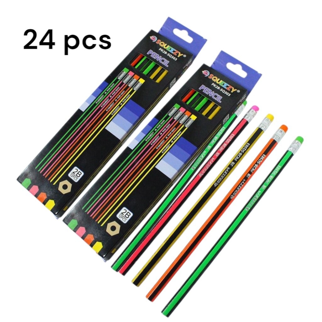 

2 Lusin Pensil 2B SQUEEZY SQ-303 Ada Penghapusnya/Pensil Sekolah/Pencils/Stationery