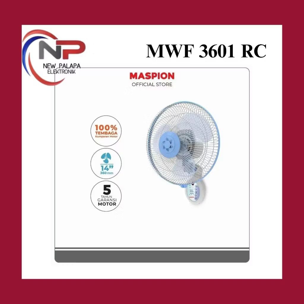 MASPION WALL FAN MWF-3601RC/ KIPAS ANGIN DINDING MASPION 14" PAKAI REMOTE/ KIPAS ANGIN TEMBOK MASPIO
