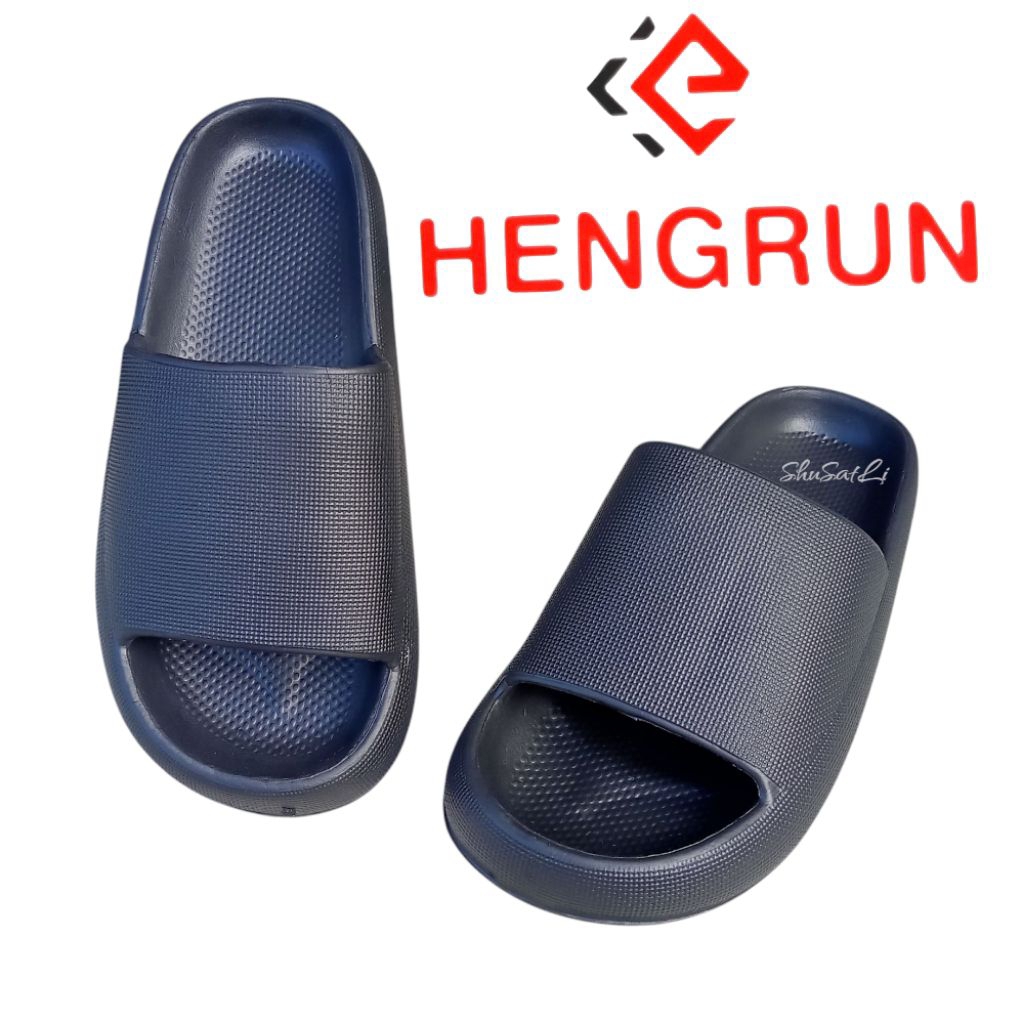 Sandal Slop HENGRUN 8035A pria wanita hitam polos karet slip on terlaris