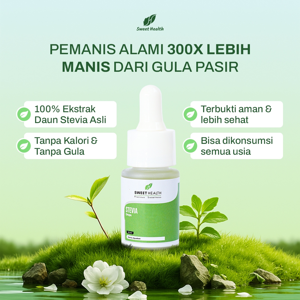 

Sweethealth Stevia Original 15ml - Pemanis Alami Sehat Tanpa Kalori | Anti Diabetes dan darah tinggi.
