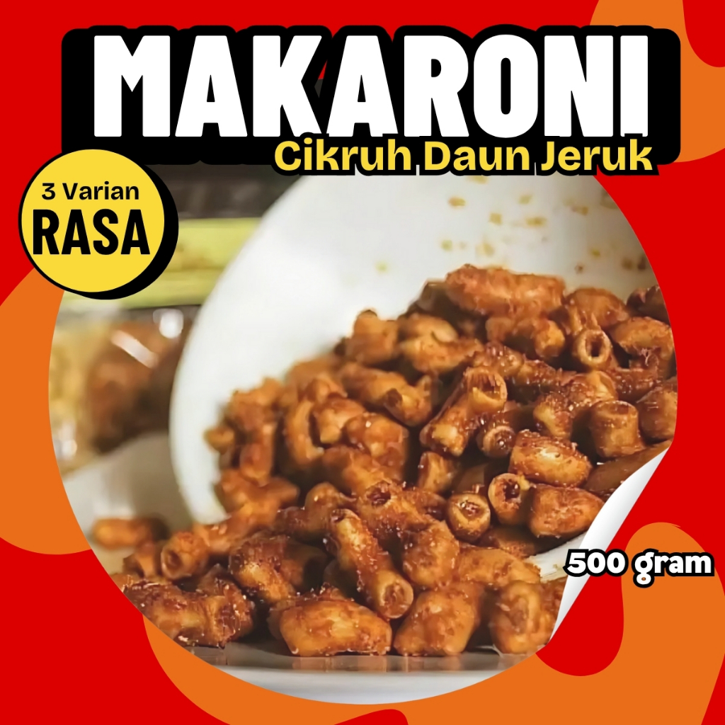 

MAKARONI KRIUK 500 GRAM / MAKARONI CIKRUH DAUN JERUK/PUSAT CEMILAN PEDAS