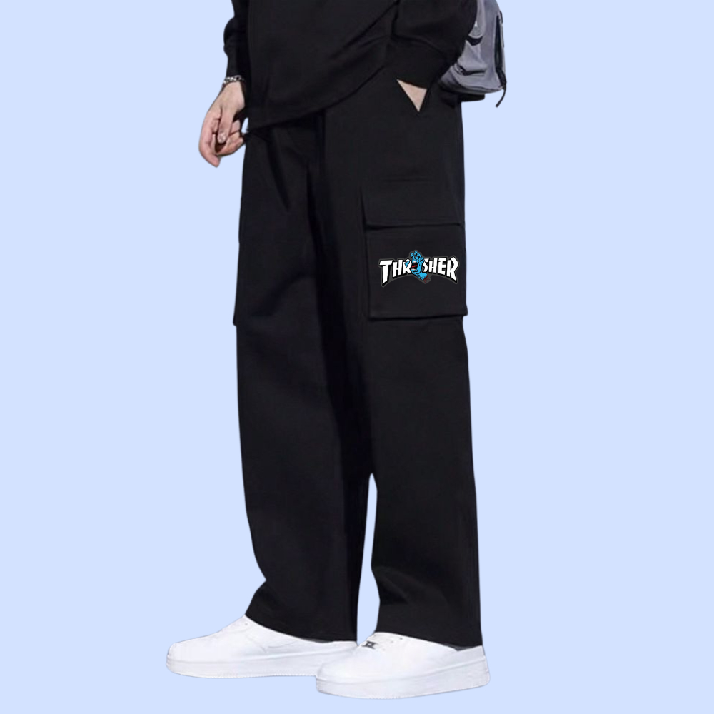 Celana panjang Pria Cargo Bahan Fleece Long Pants Motif Stone Island, Api Menyala, Boneka, Tengkorak