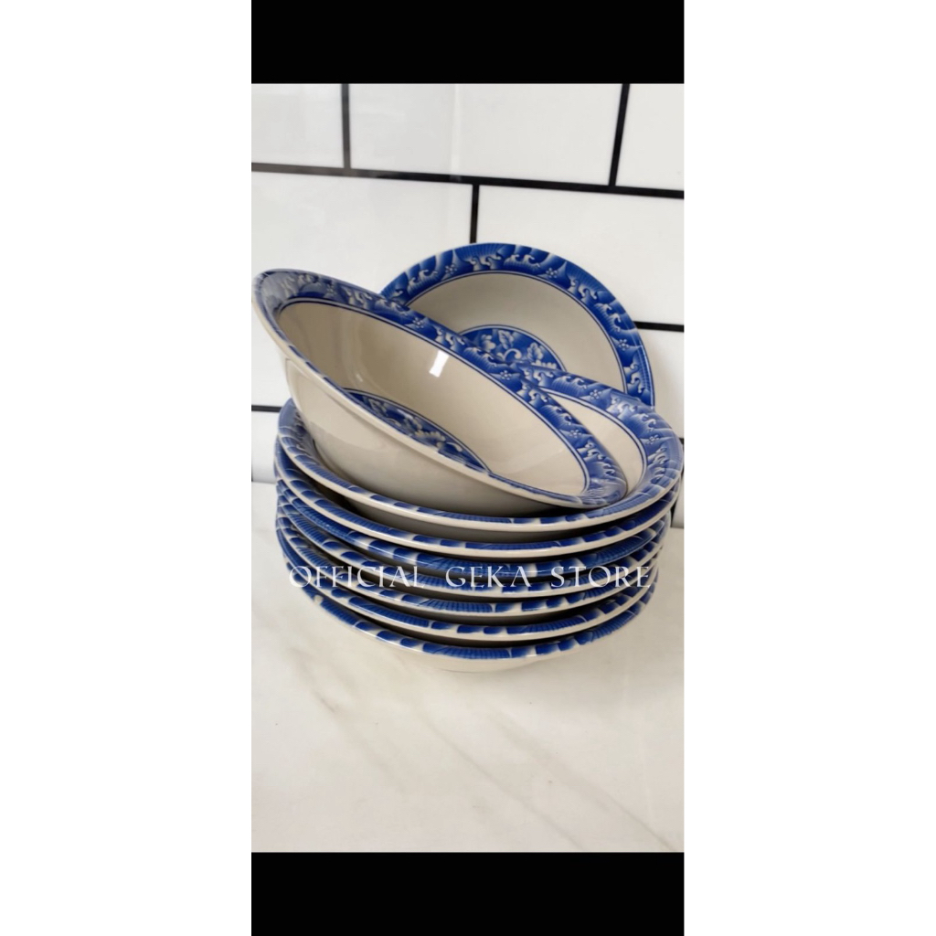 6 PCS MANGKOK KERAMIK LUCKY MOTIF KEMBANG BIRU MANGKOK KERAMIK DIAMETER 7 INCHI MANGKOK MIE AYAM