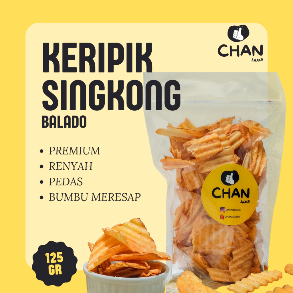 

Keripik Singkong Balado Pedas Premium 125gr Renyah Kriuk Pedas Gurih Cemilan Snack Kripik Kiloan CHAN SNACK