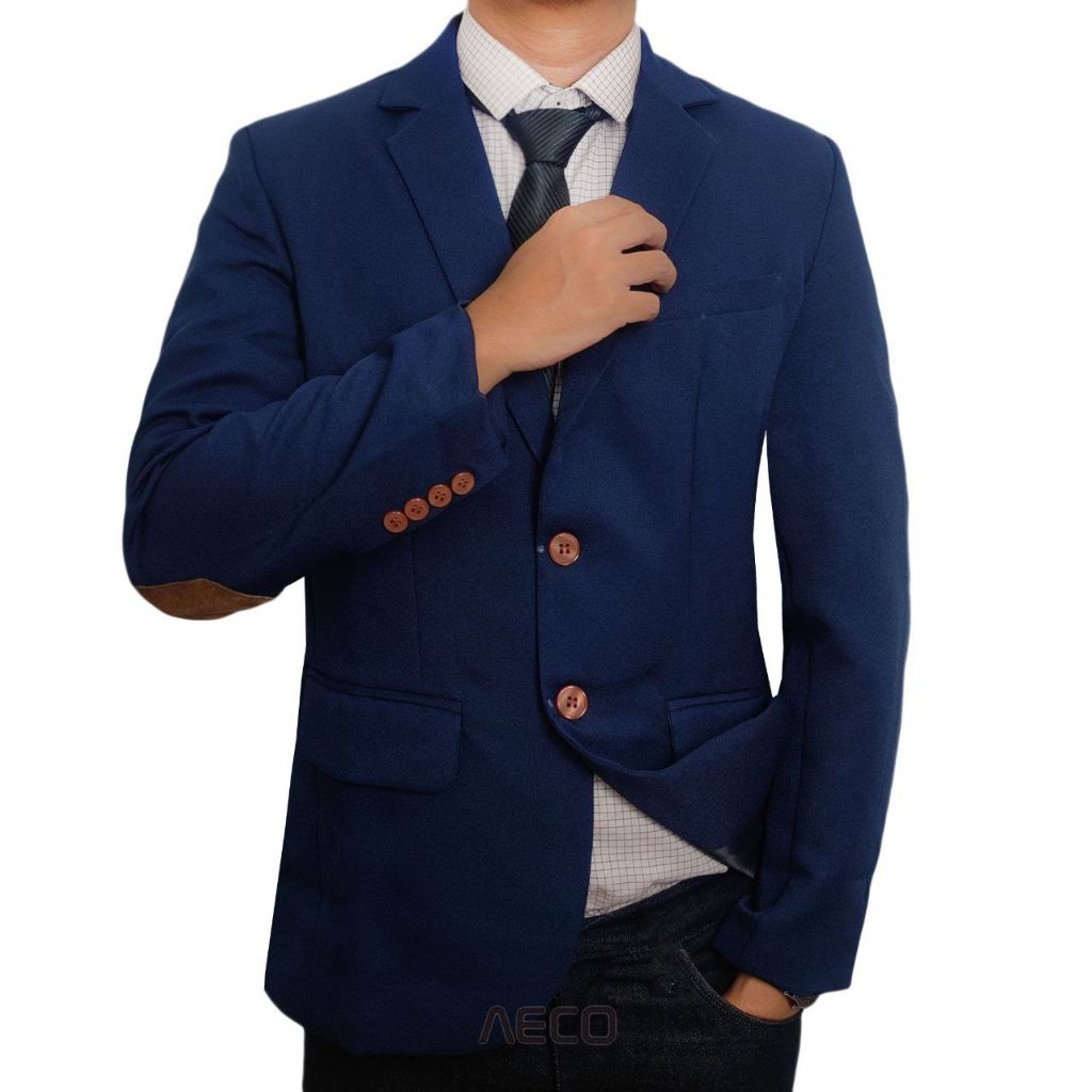 AECO Blazer Casual Pria Elbow Navy