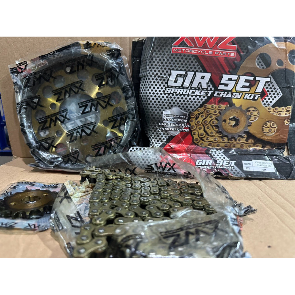 GEAR SET/PAKET SEPUH XWZ  GIR DEPAN + GIR BELAKANG + RANTAI NEW CBR 150