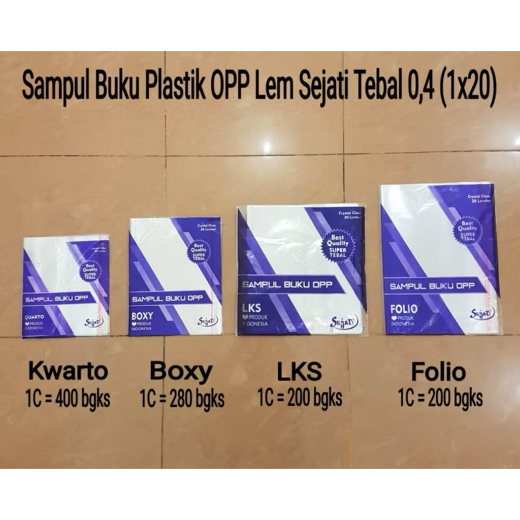 

Sampul Buku Plastik Jadi, per pak isi 20 lembar sampul Buku Tulis.