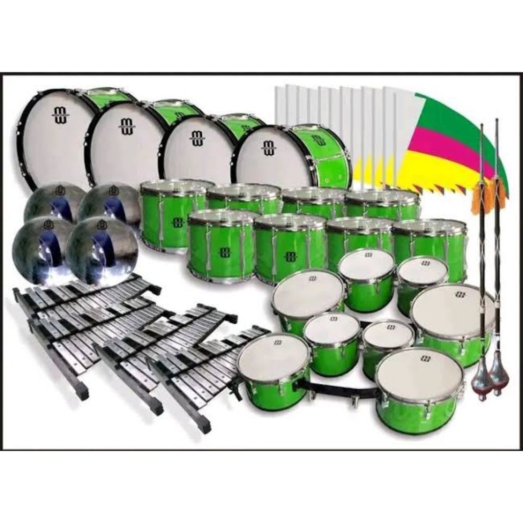 paket 1 unit drumband anak SD 35 personil ful set lengkap rikues warna dan logo skolah
