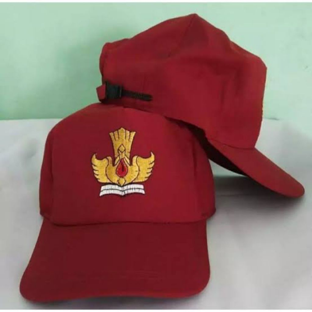 Topi SD Merah Polos Logo Bordir Tutwuri Handayani Topi SD