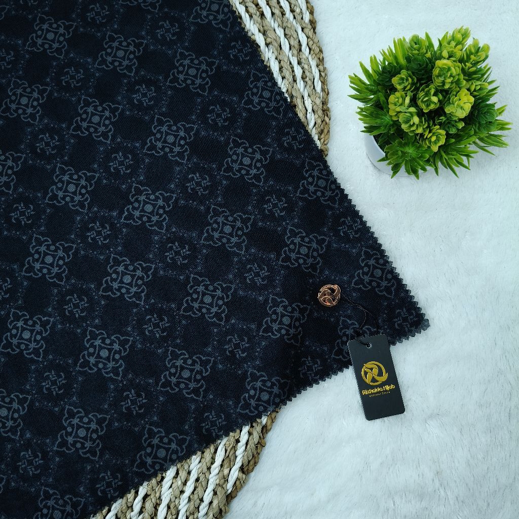 RIZKAIDA HIJAB MOTIF NASHMIA PRINTING WARNA HITAM [A0012] KERUDUNG UKURAN SYARI 120x120cm jilbab seg