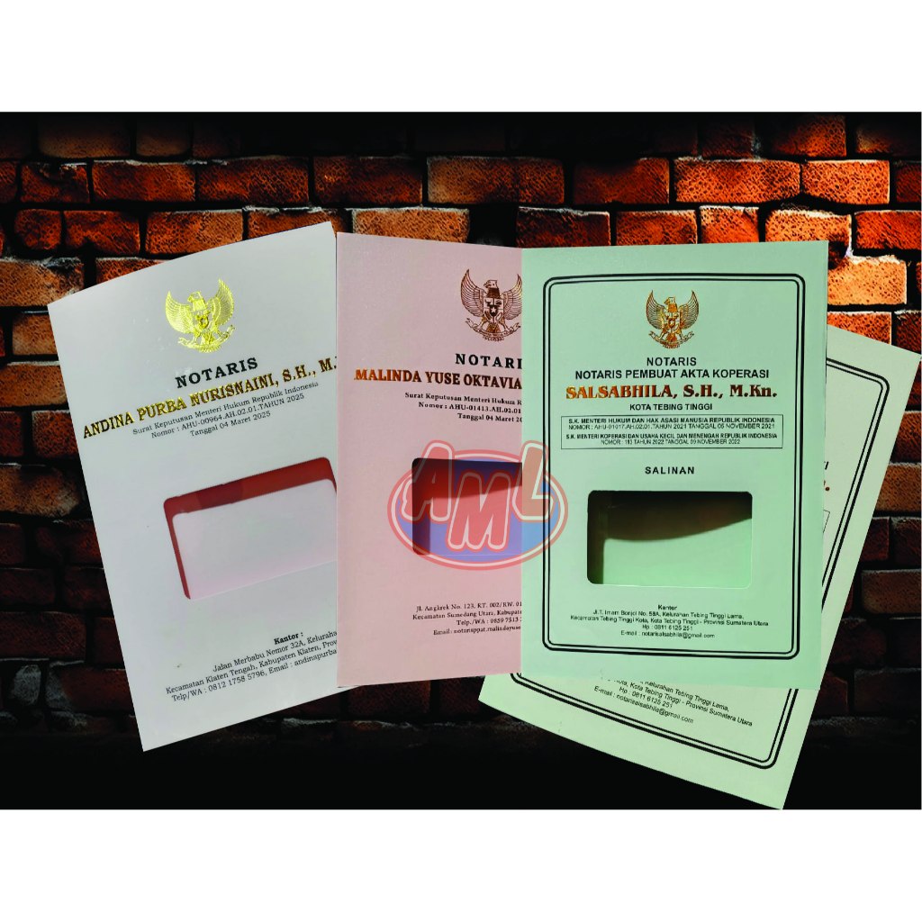 

Cover Akta/Cover Salinan Notaris Lux (Customisasi), Cover Lobang Mika, Nama Logo Emas Timbul