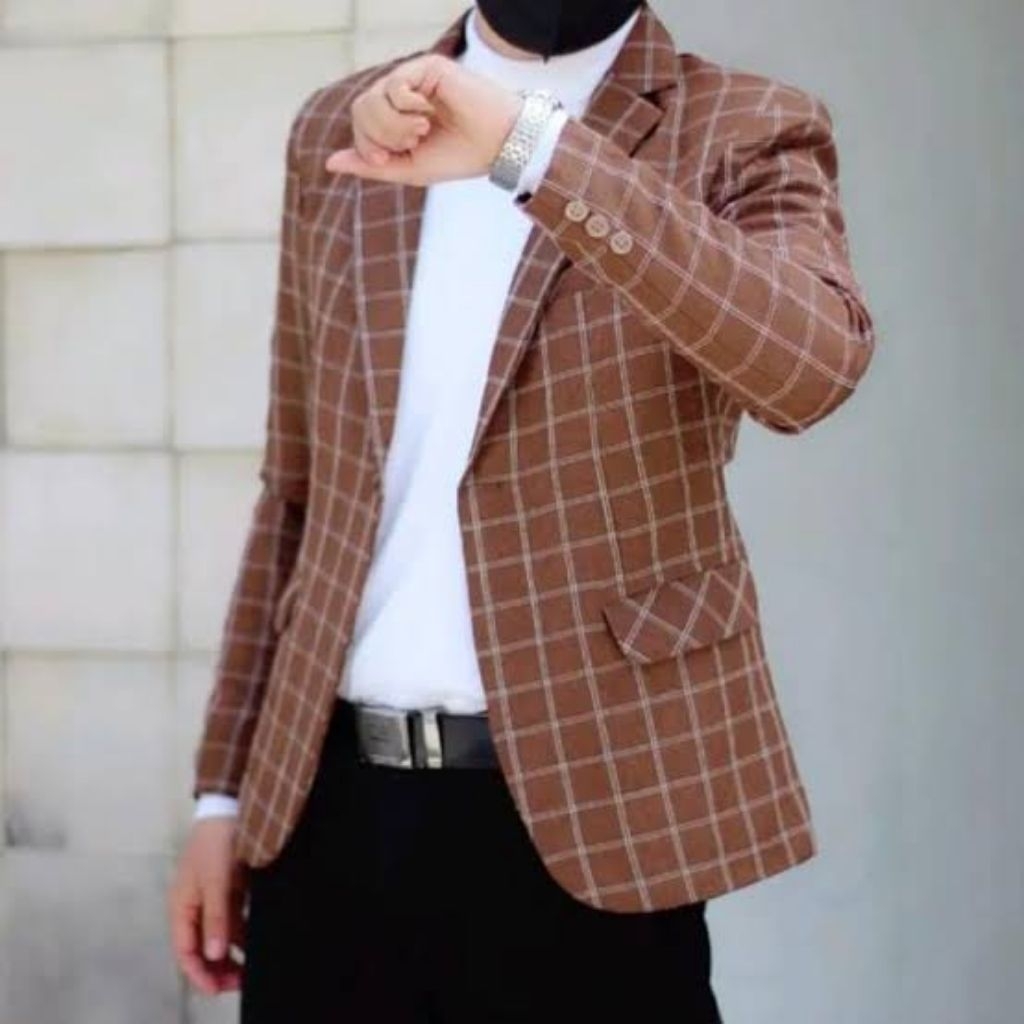 Pakaian Pria Jas Blazer Atasan Laki-laki blajer blezer blejer Kotak Casual Outfit Terbaru