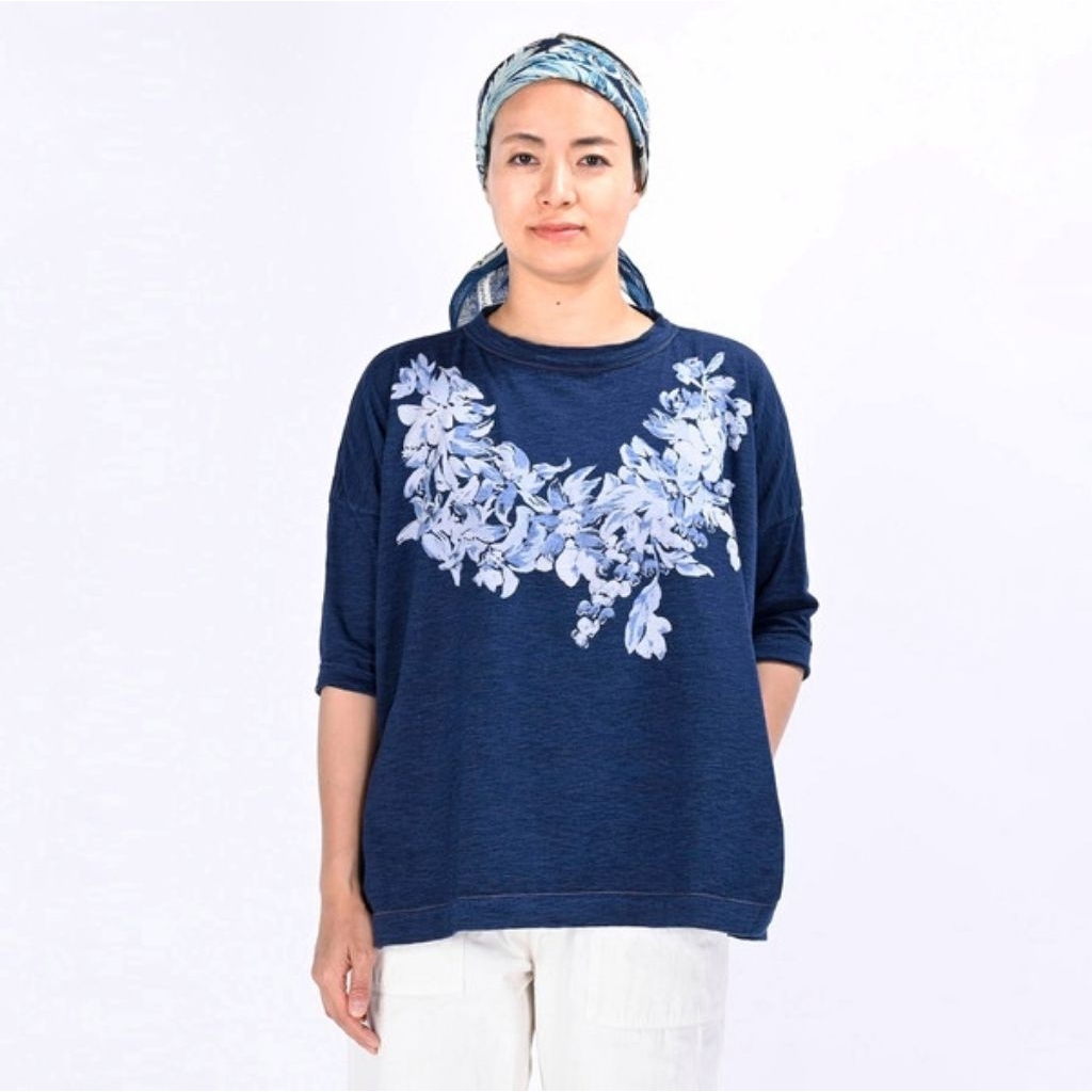 45Rpm Japan Indigo Ray Ray Print Big Slit T-Shirt
