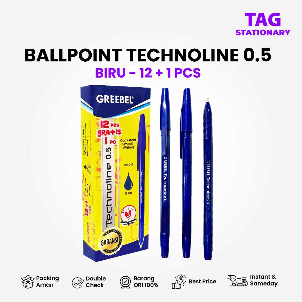 

GREEBEL Pulpen Ballpen Technoline 0.5 Biru (12 PCS/SET) / Pulpen Murah Pena Ballpoint Bolpen