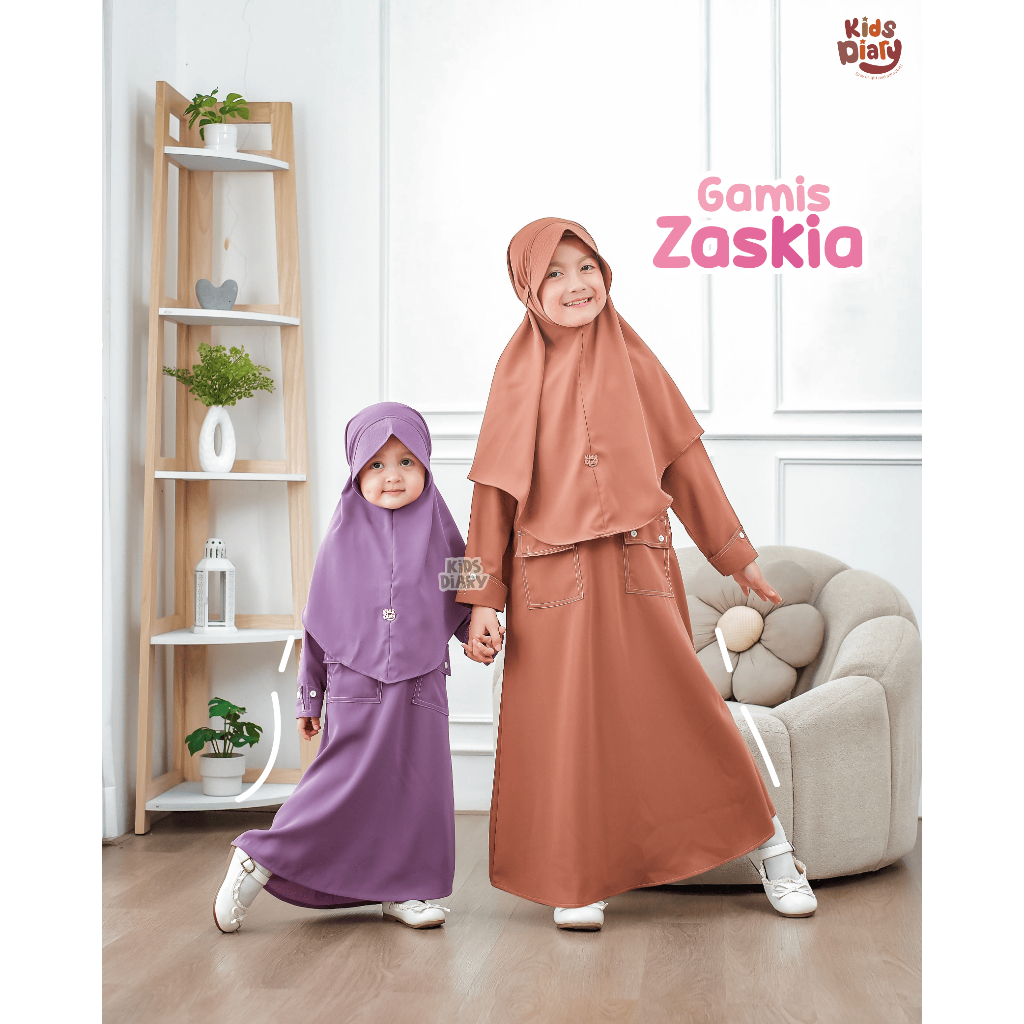 Exclusive Kids Diary Plus - Gamis Zaskia Polos Anak Perempuan Syar'I Set Hijab Soft Luxe Mix