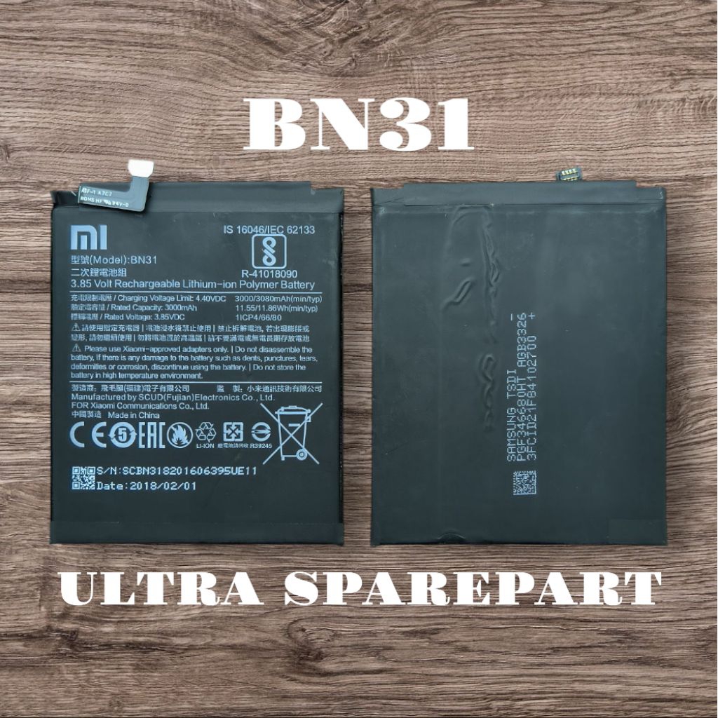 BATRE BATTERY BATERAI BN31 XIAOMI MI A1 / MI 5X / REDMI NOTE 5A / NOTE 5A PRIME / REDMI S2 ORIGINAL 