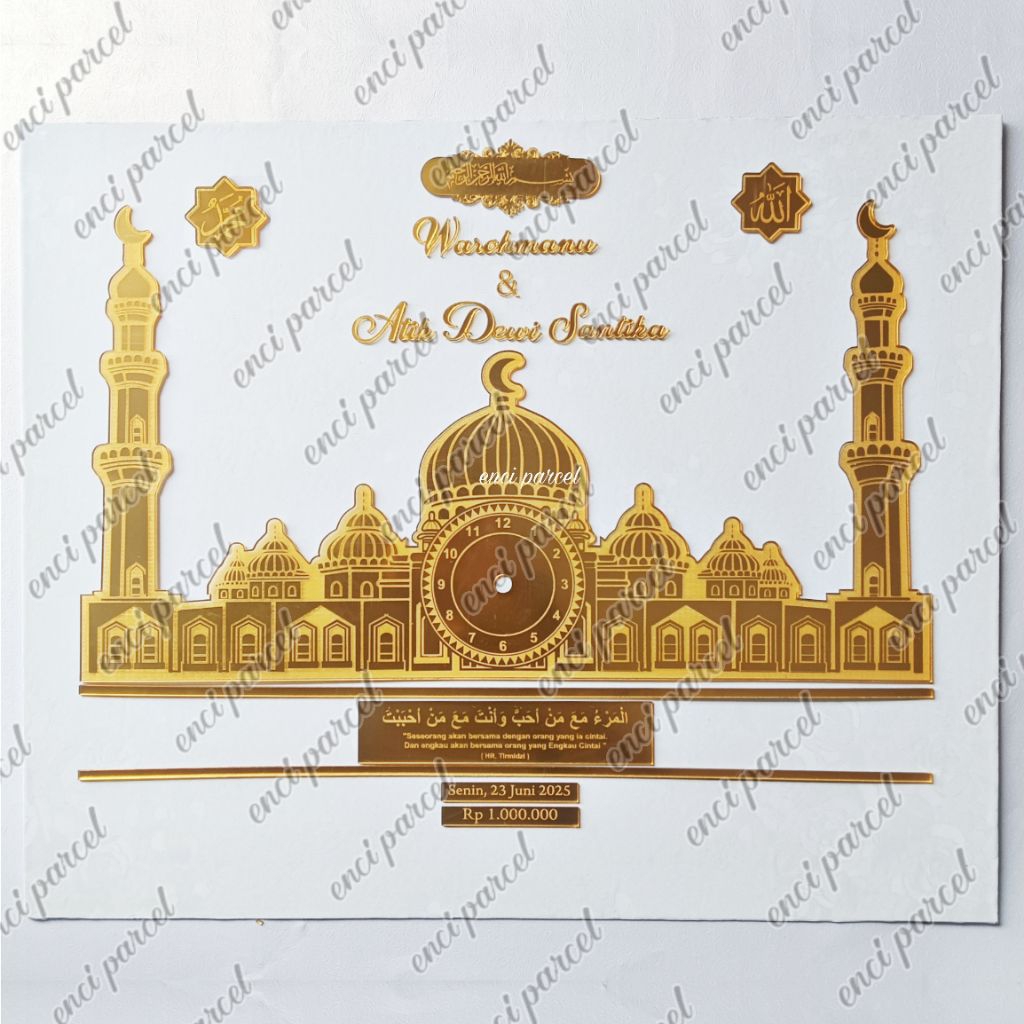 kode 273 set dekorasi mahar miniatur masjid jam bentuk tiang menara pintu jendela kubah kuban sabit 