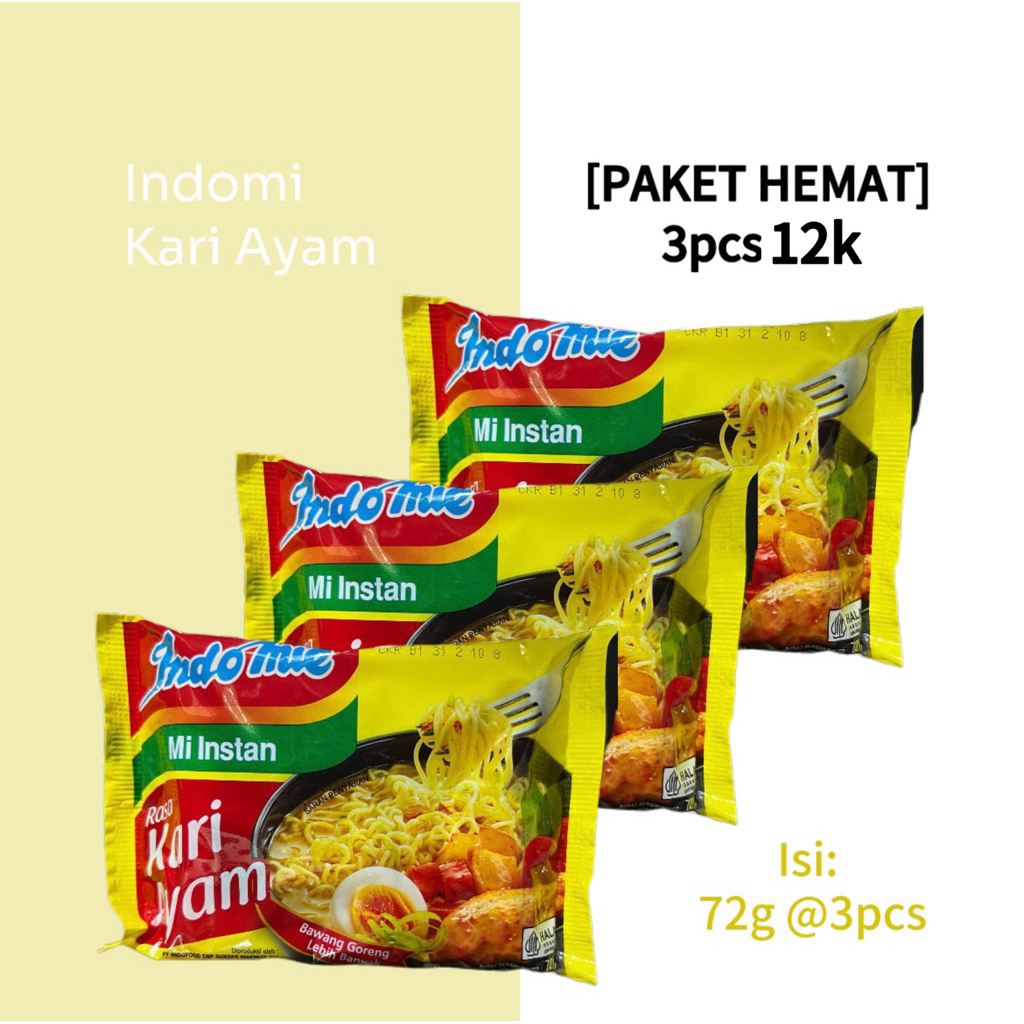 

[PAKET HEMAT] Indomi Kari Ayam Mi Instan kemasan 72g @3pcs