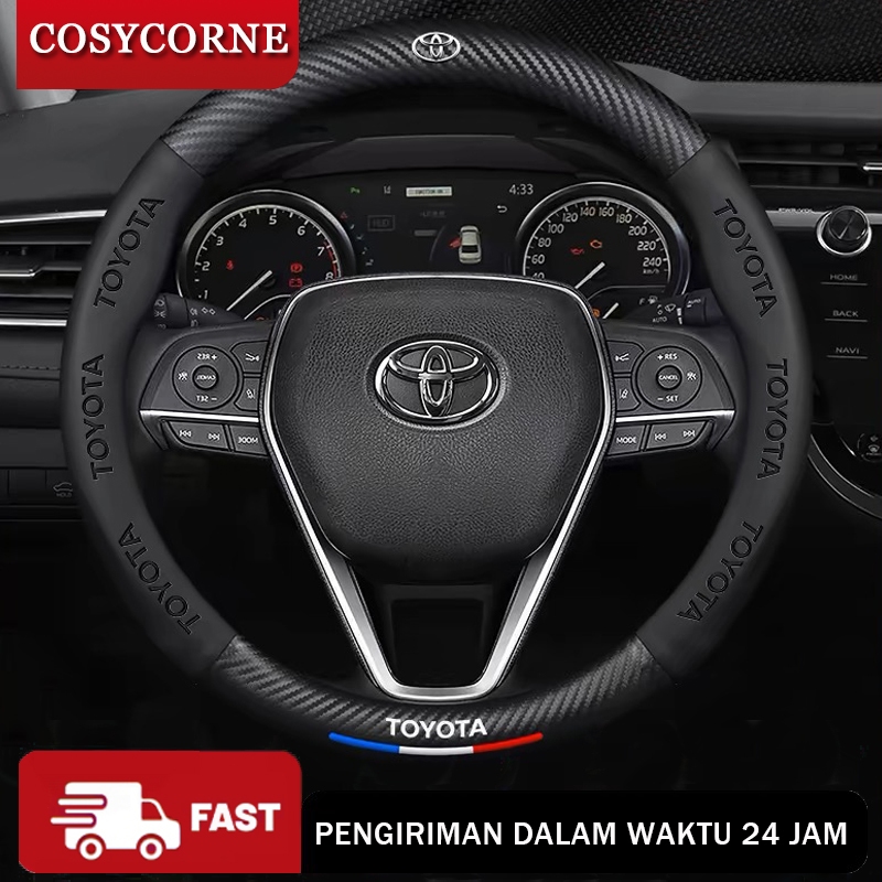 Sarung Stir Mobil Logo Brand Cover Steer Carbon Karbon Sport Kulit Domba Asli Original Toyota Premiu