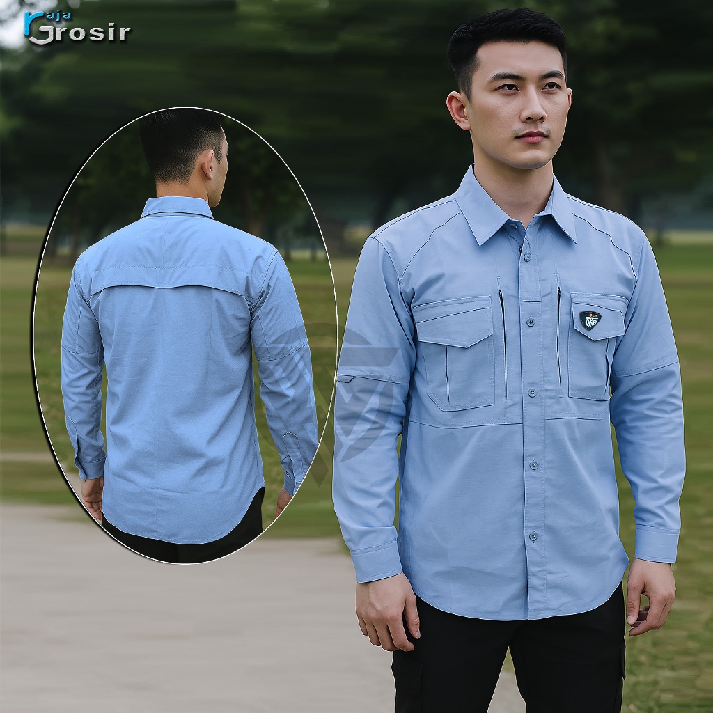 tactical M-TAC Pernusa Kemeja Tactical Lengan Panjang Ripstop Pria Wanita Biru Muda