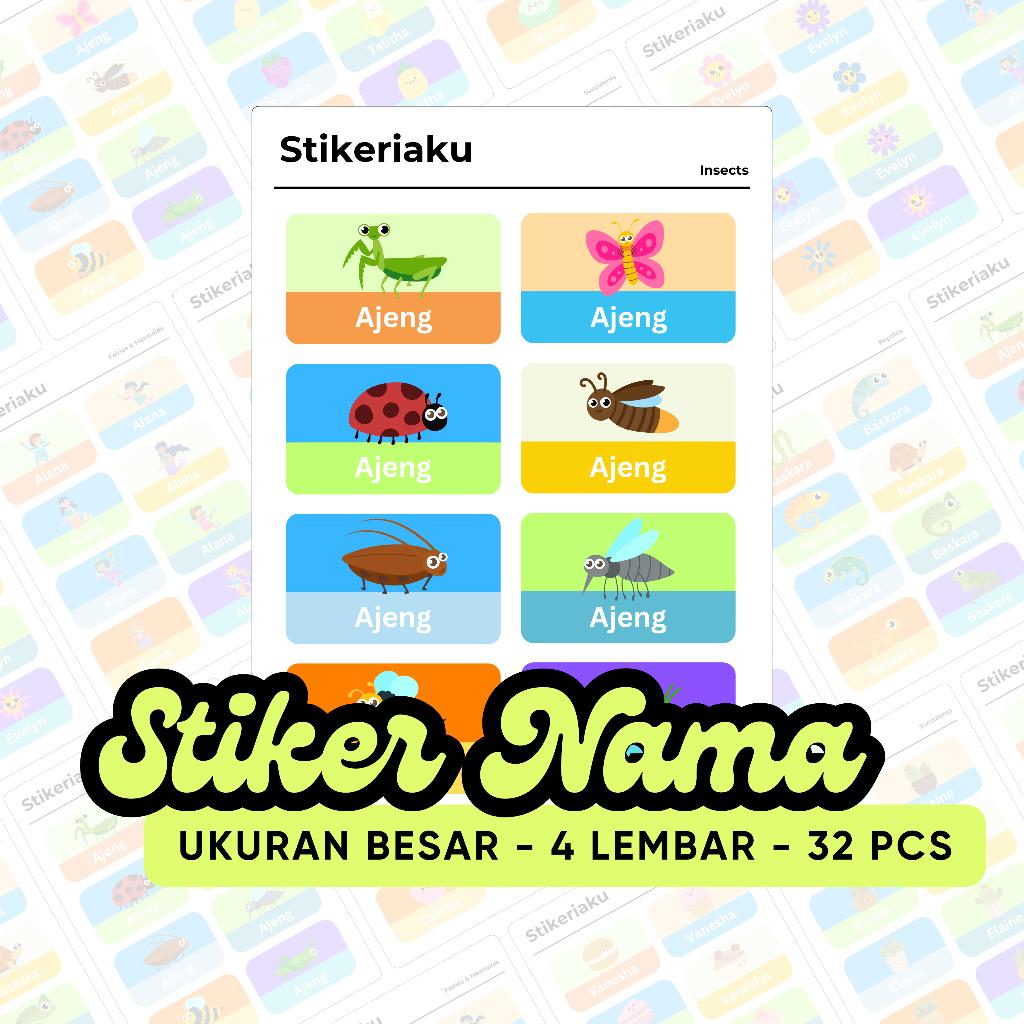 

[ 56 PCS ] 4 Lembar Stiker Label Nama Anak Custom Ukuran Besar