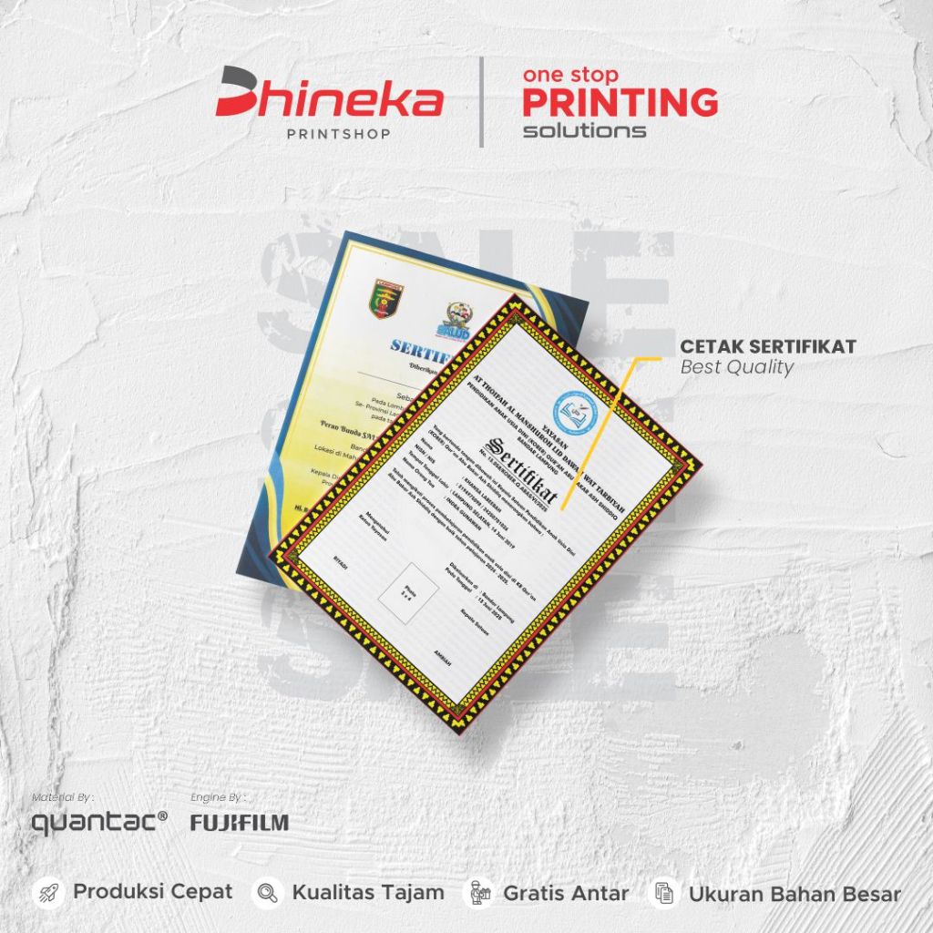 

CETAK SERTIFIKAT/PIAGAM PENGHARGAAN/CUSTOM/LINEN/CONCORDE/TERMURAH