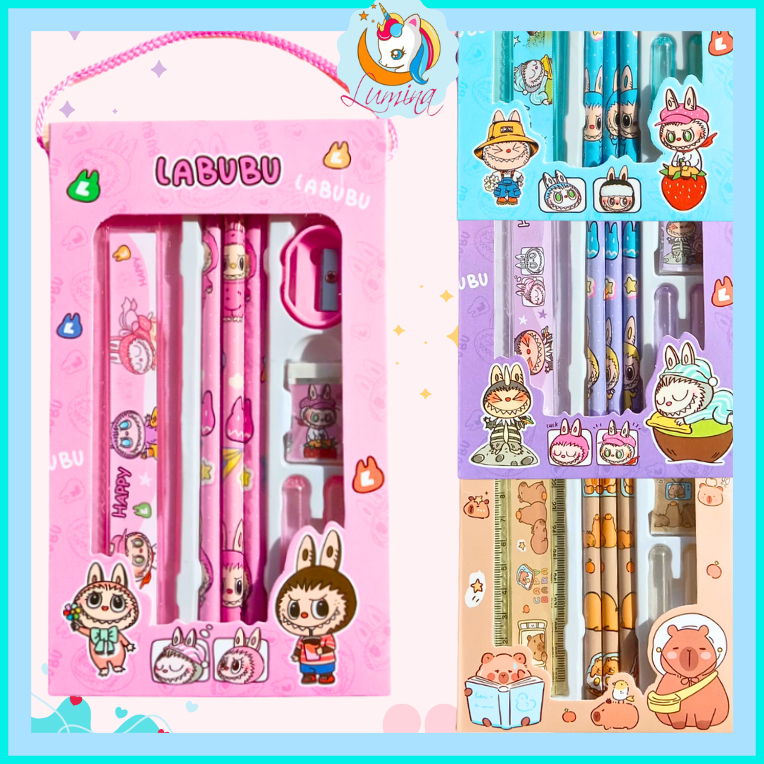 

Set Alat Tulis Box Labubu Capybara 8 in 1 Stationary Anak Sekolah Penggaris Pensil Rautan Penghapus