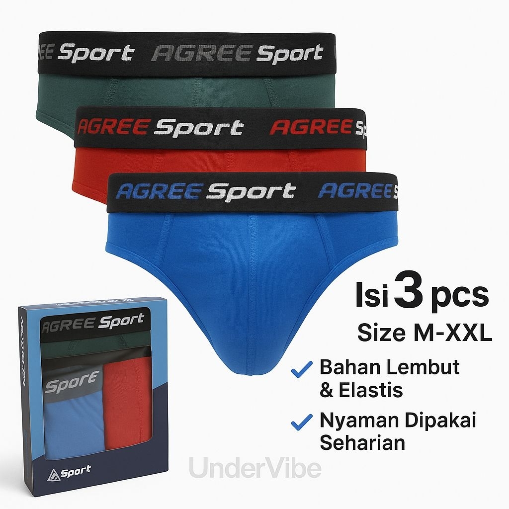 Celana Dalam Pria AGREE Sport Original Isi 3 pcs - Boxer Brief Segitiga Bahan Adem Nyaman