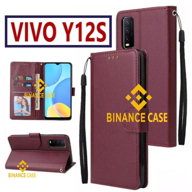 LEATHER FLIP CASE VIVO Y12S CASE KULIT FLIP WALLET LEATHER KULIT PREMIUM SARUNG BUKA TUTUP KESING HP