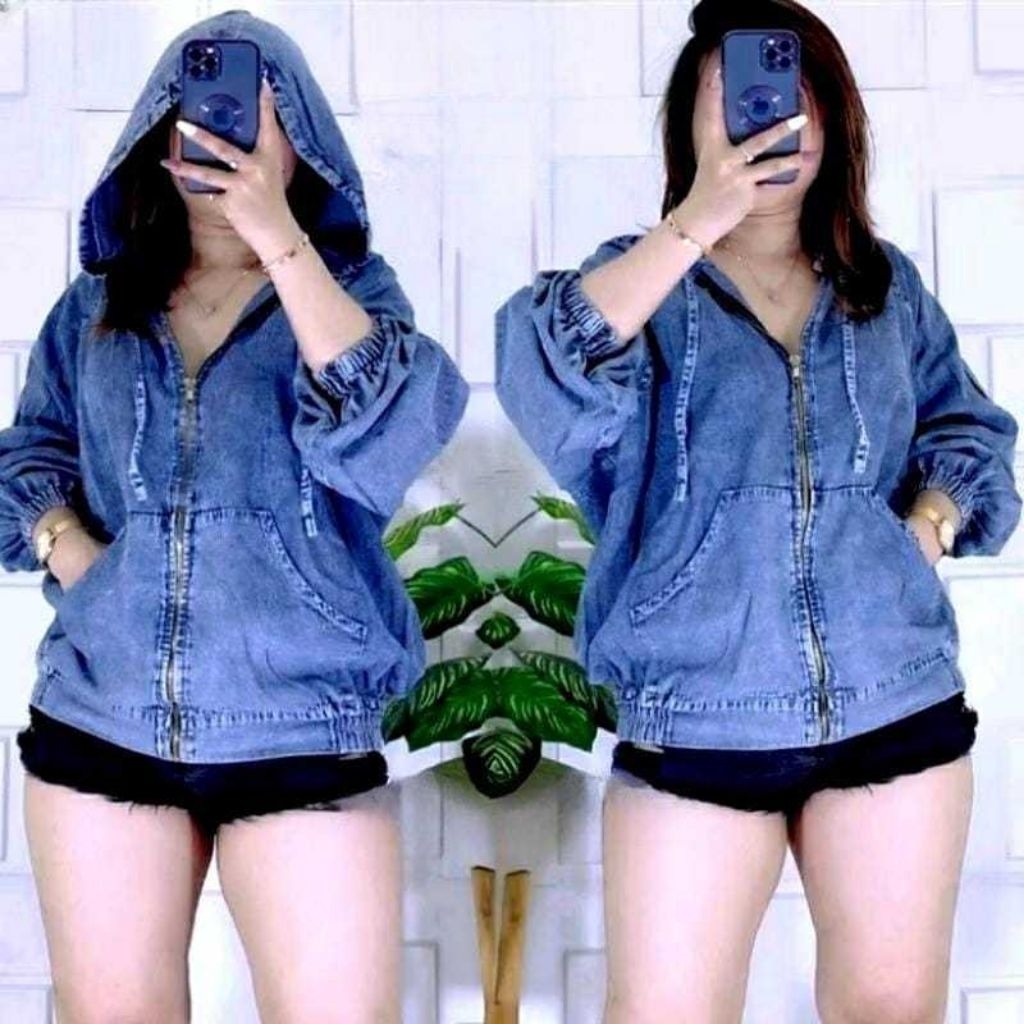 JAKET HOODIE RESLETING JAKET JEANS HOODIE JAKET WANITA JUMBO