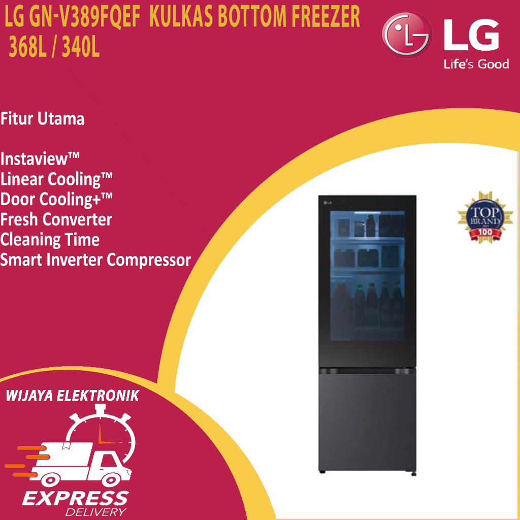 LG GN-V389FQEF KULKAS BOTTOM FREZEER 368L / 340L GN-V389FQEF