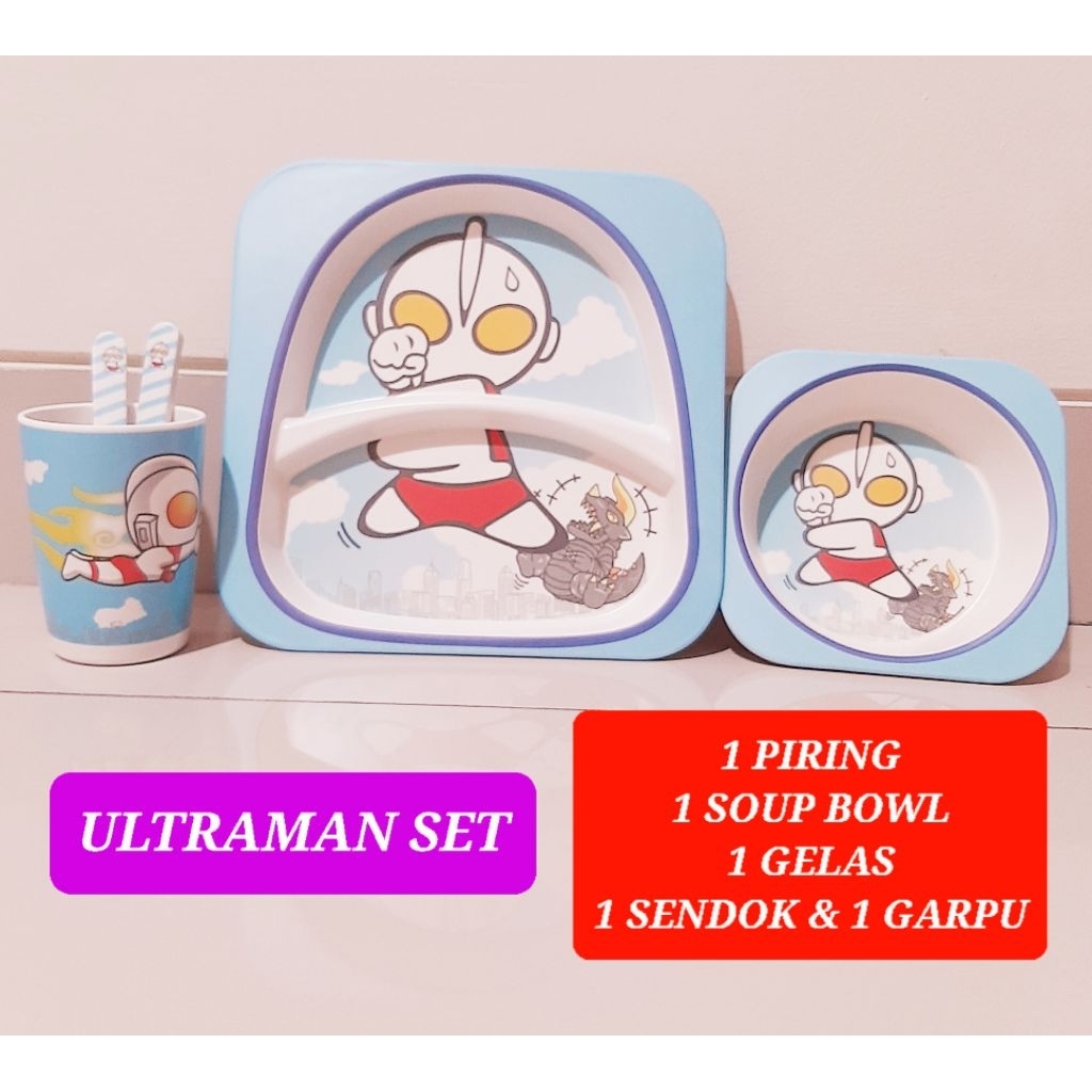 piring makan sekat ultraman piring karakter ultraman mangkok karakter ultraman set ultraman tablewar