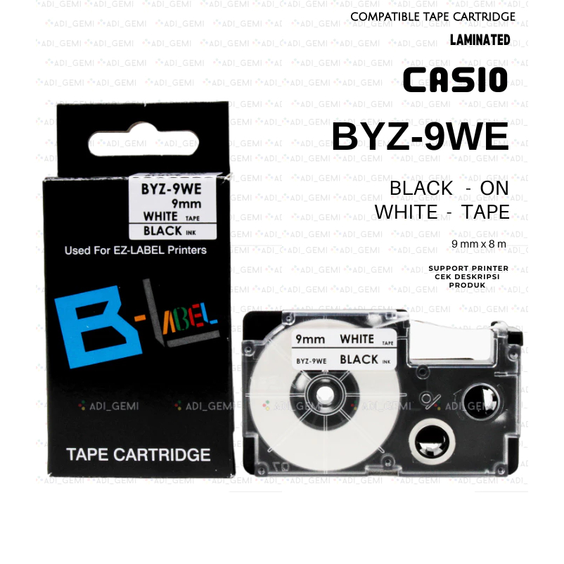 

Compatible TAPE Cartridge CASIO BYZ-9WE BLACK ON WHITE - 9MM X 8M
