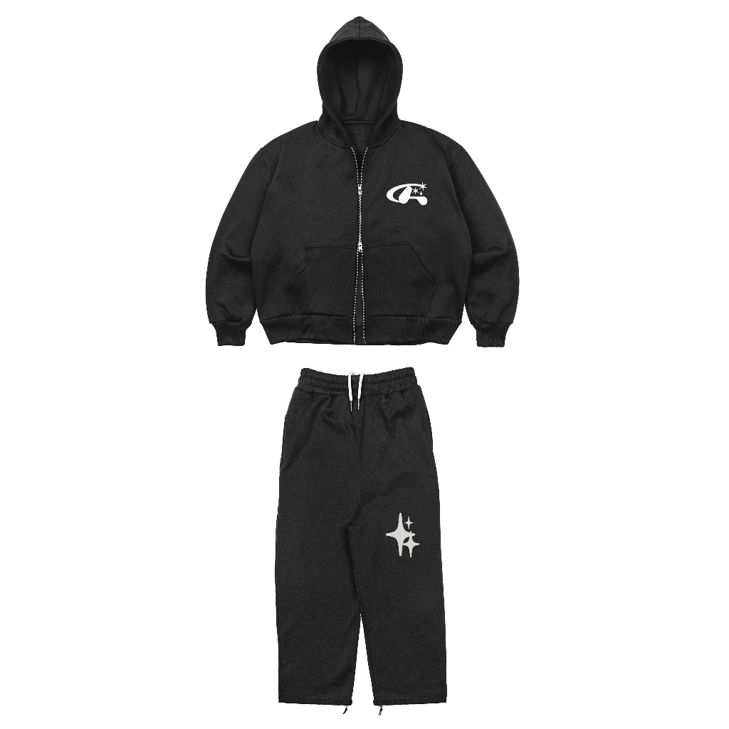 HIMSIDE Hoodie Polaris Sweater Black Double Zipper Jacket Resleting 280 Gramasi Tebal Lembut unisex 