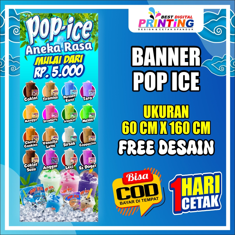 BANNER/SPANDUK POP ICE (BISA CUSTOM) UKURAN 60X160 CM